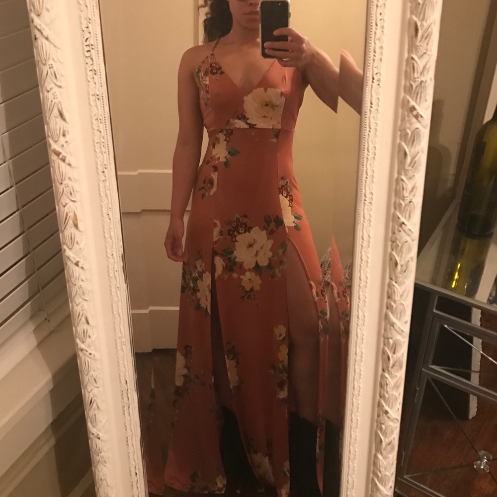 Windsor rust floral split maxi dress